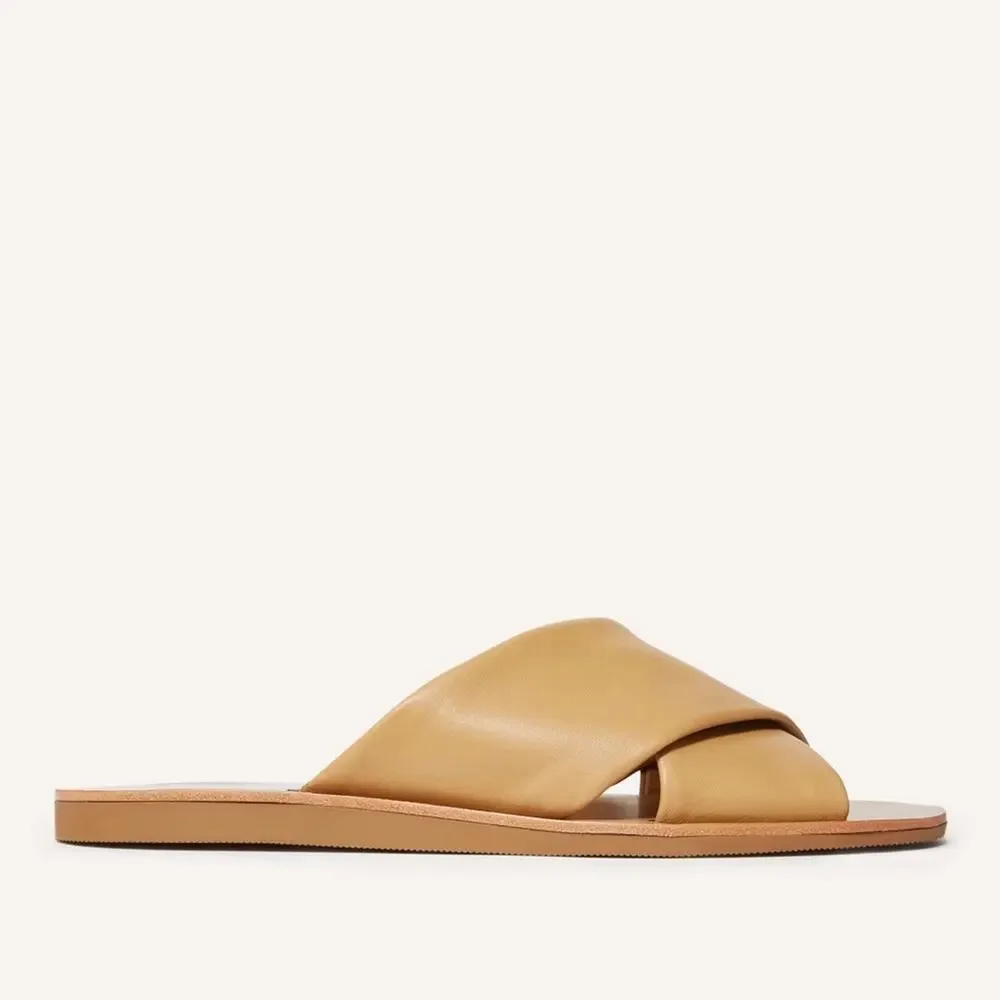 Everlane Day Crossover Sandals Leather Tan Flat Slide Size 7.5 New w/o Box - Picture 3 of 7